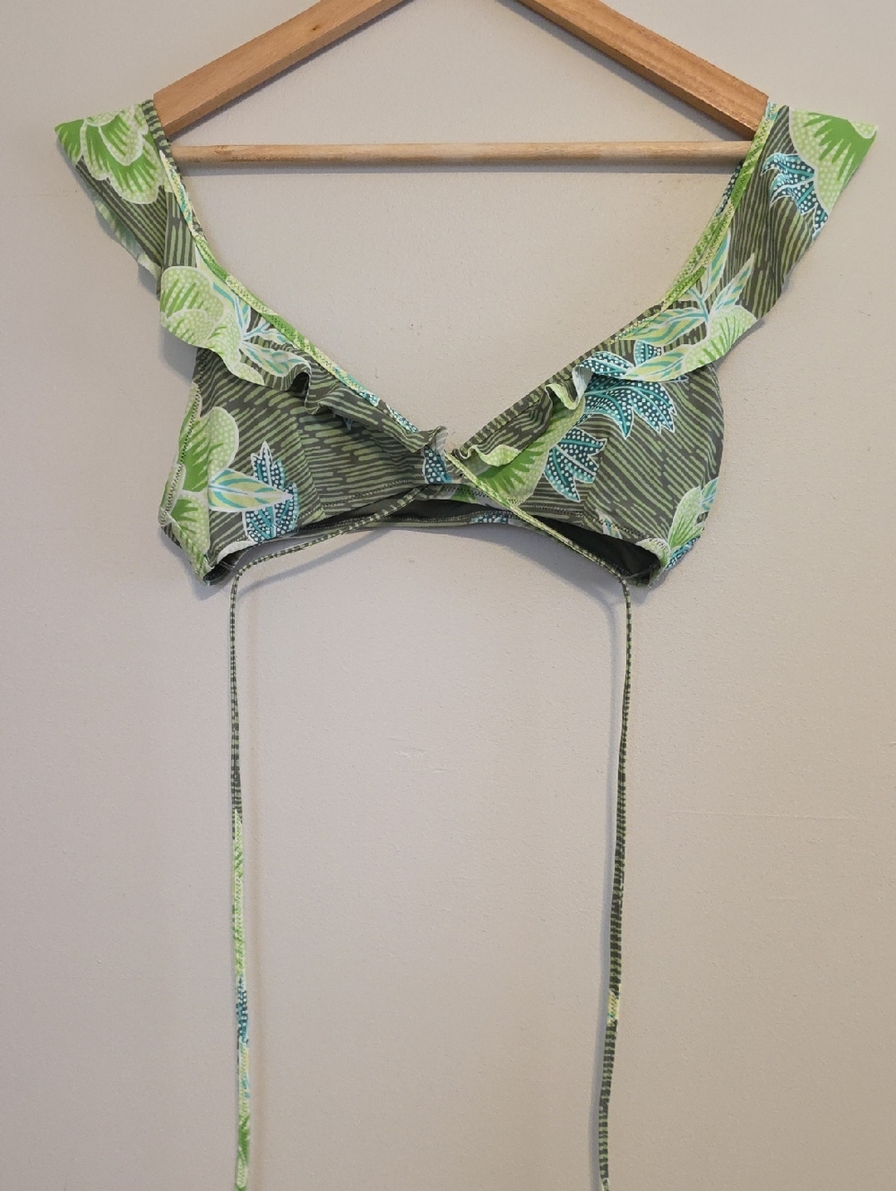 aerie Olive Green Floral Tie-Front Bikini Top